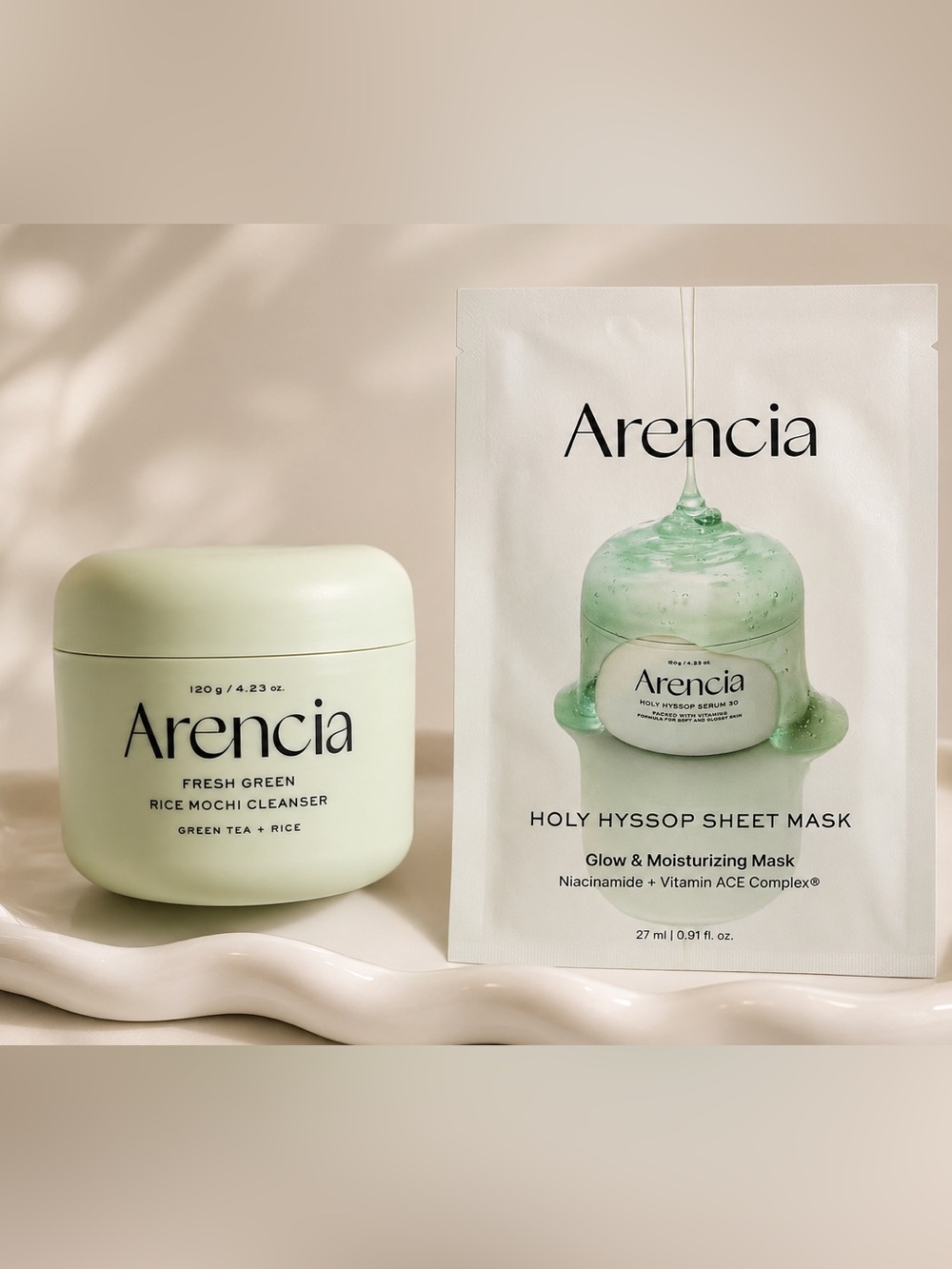 NEW Arencia Skincare Bundle -Arencia Fresh Green Rice Mochi Cleanser 120g + Mask